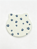 Cat Shaped Diatomite Coaster - Cream White with Navy Paw Prints