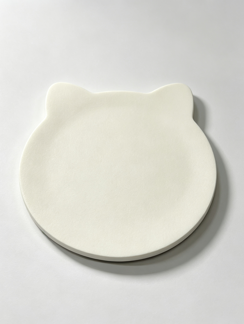 Cat Shaped Diatomite Coaster - Cream White with Navy Paw Prints