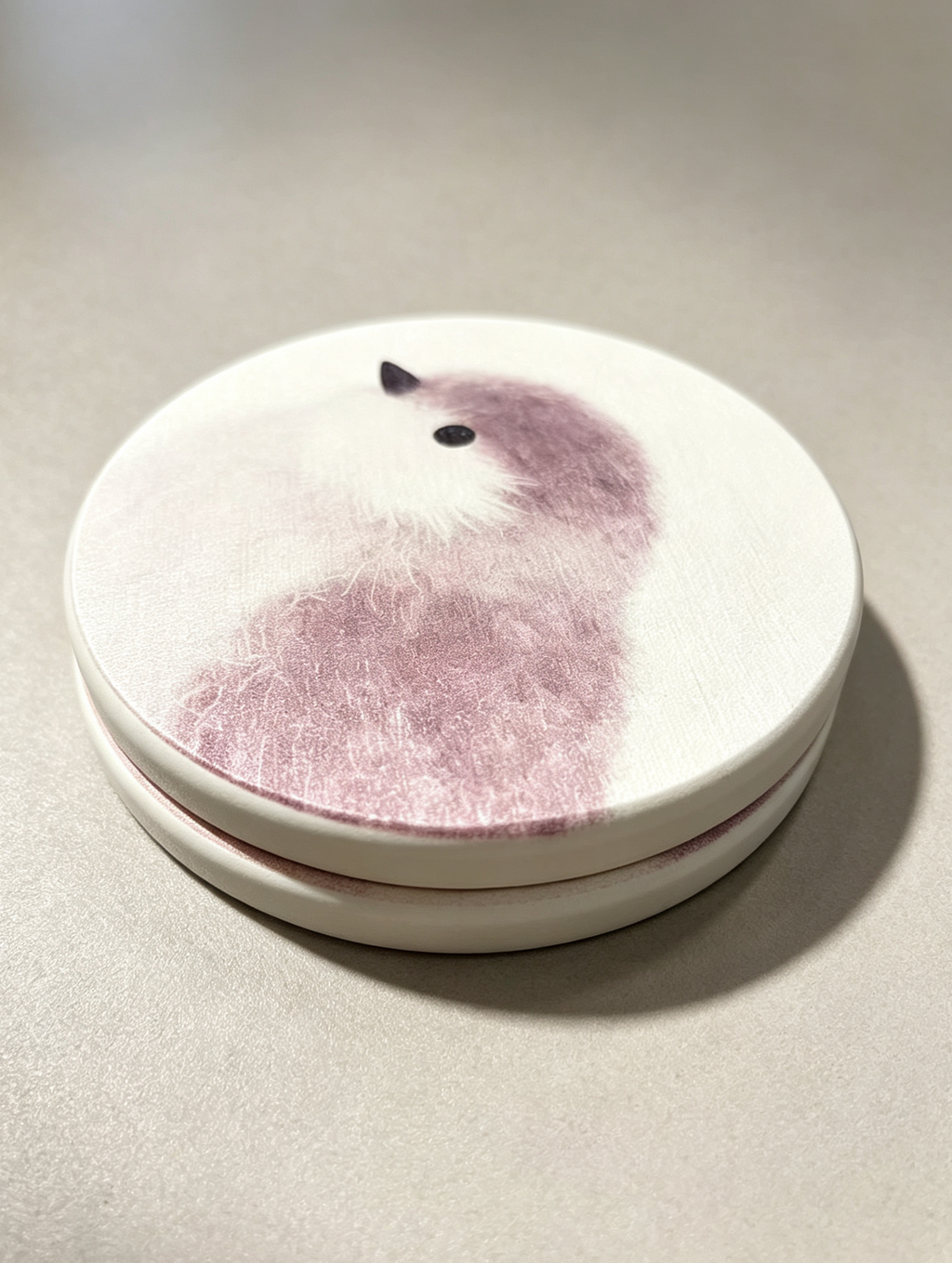 Cute Puppy & Bird Diatomite Coasters Set of 2 - Absorbent Round Drink Coasters 10cm