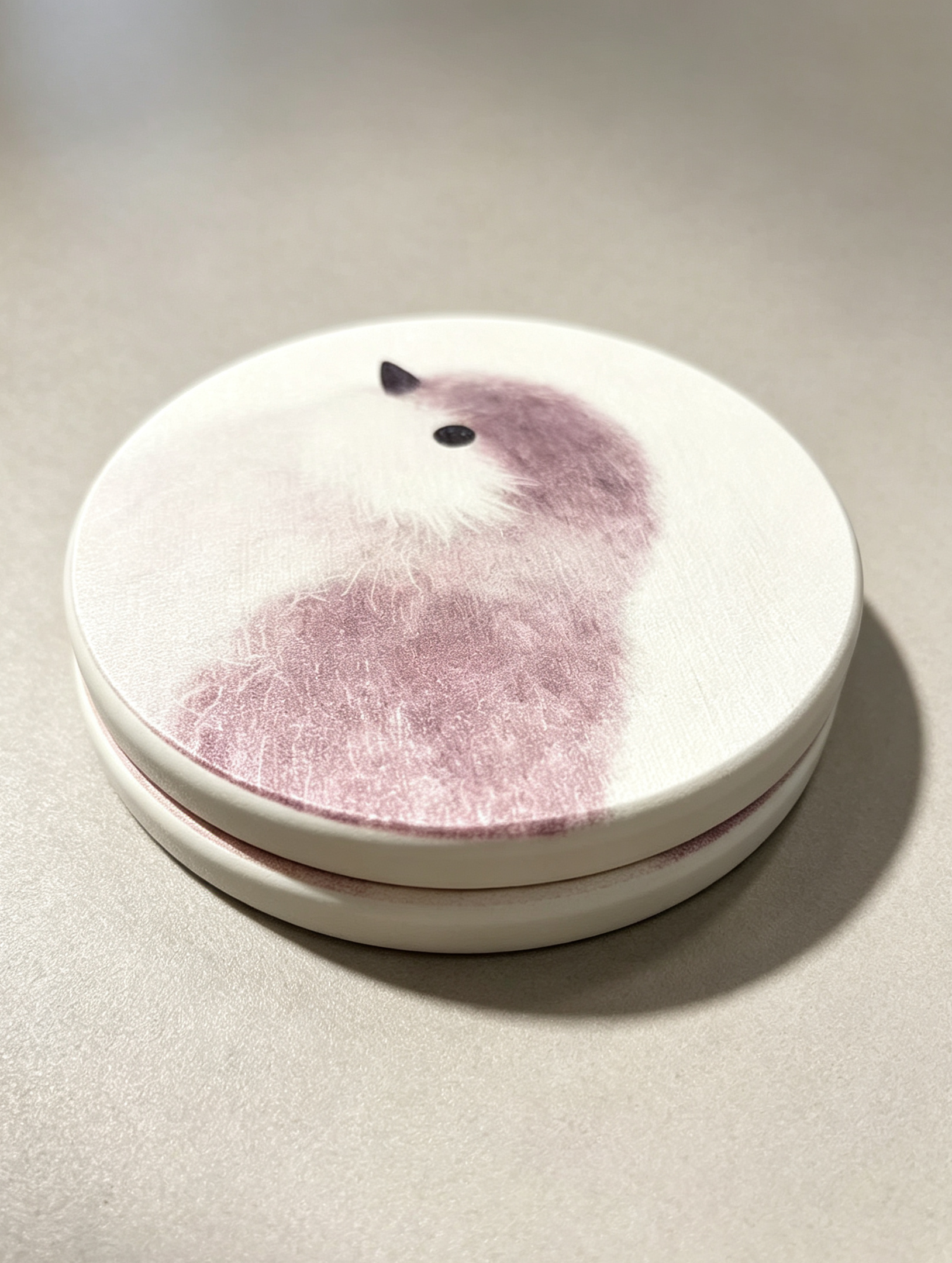 Cute Puppy & Bird Diatomite Coasters Set of 2 - Absorbent Round Drink Coasters 10cm