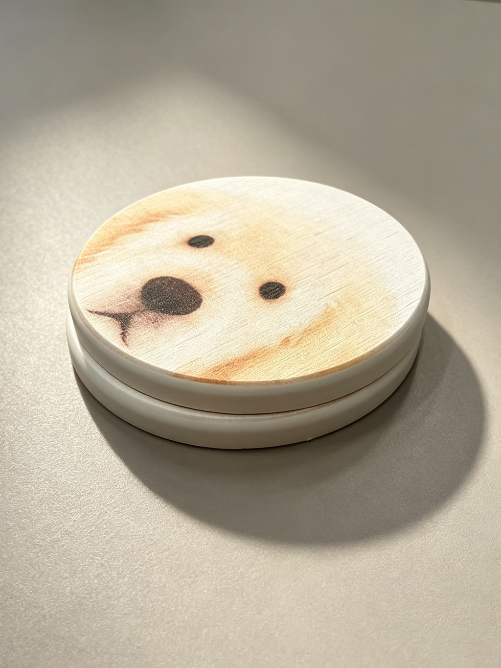 Cute Puppy & Bird Diatomite Coasters Set of 2 - Absorbent Round Drink Coasters 10cm