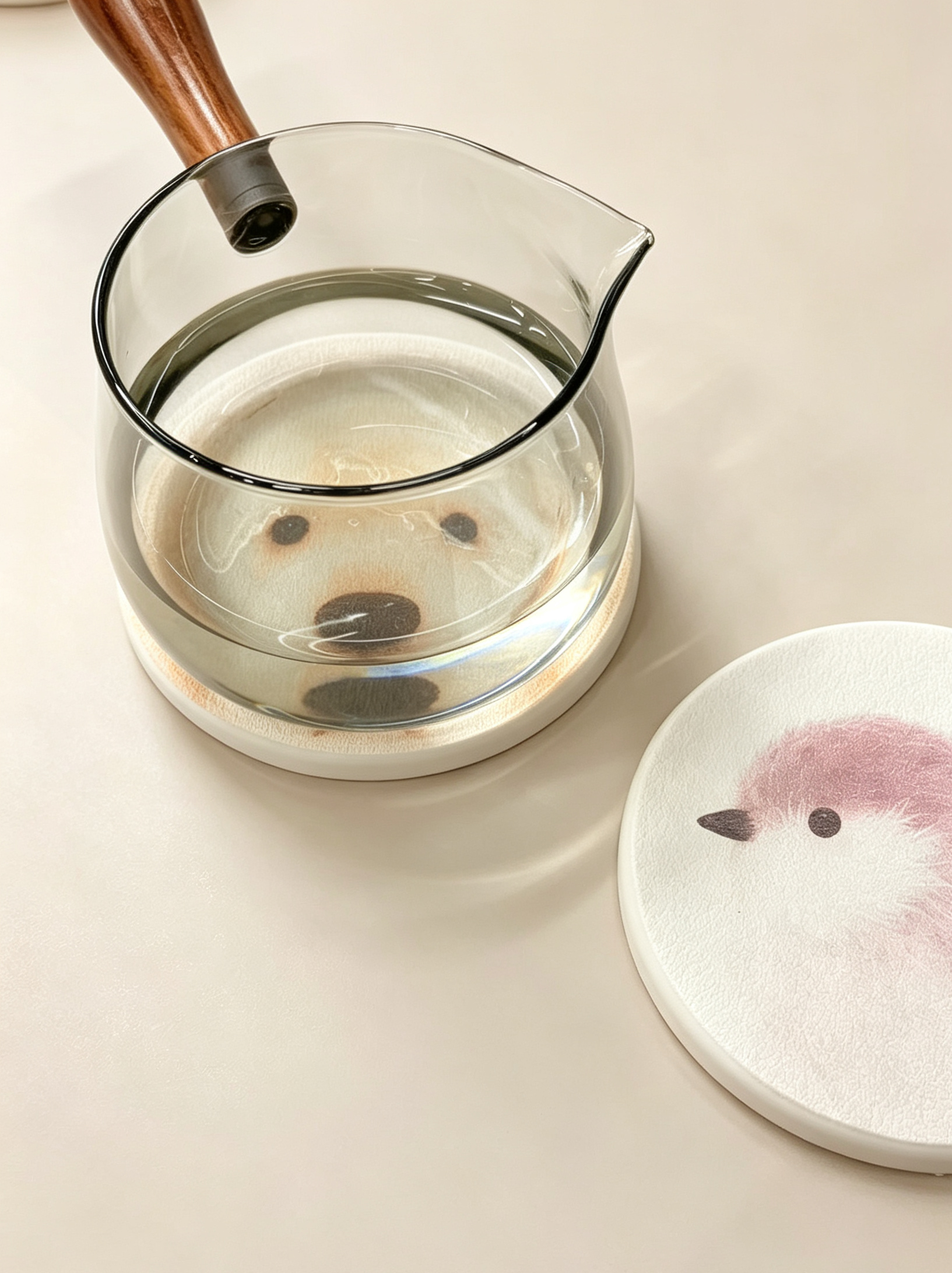 Cute Puppy & Bird Diatomite Coasters Set of 2 - Absorbent Round Drink Coasters 10cm