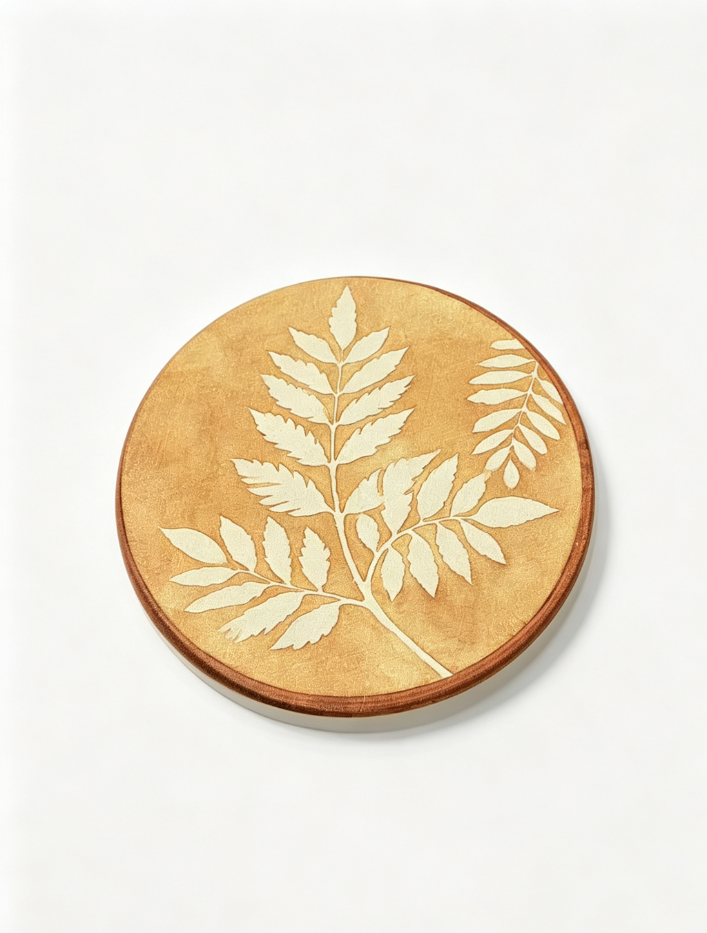 Fern Leaf Diatomite Coaster - Golden Round Absorbent Drink Coaster