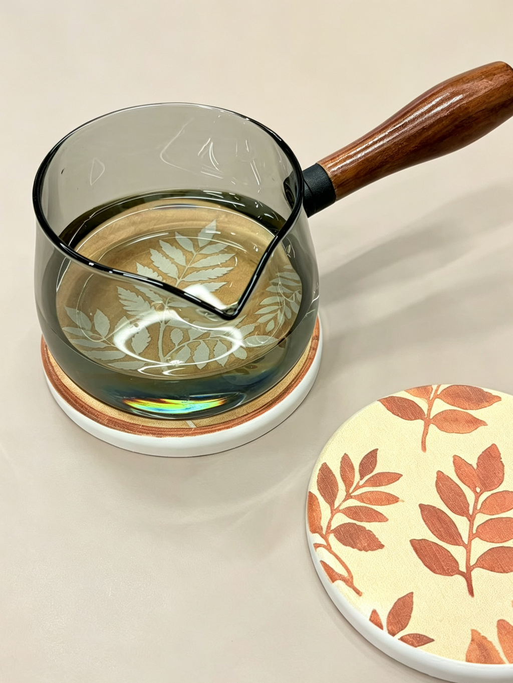 Fern Leaf Diatomite Coaster - Golden Round Absorbent Drink Coaster