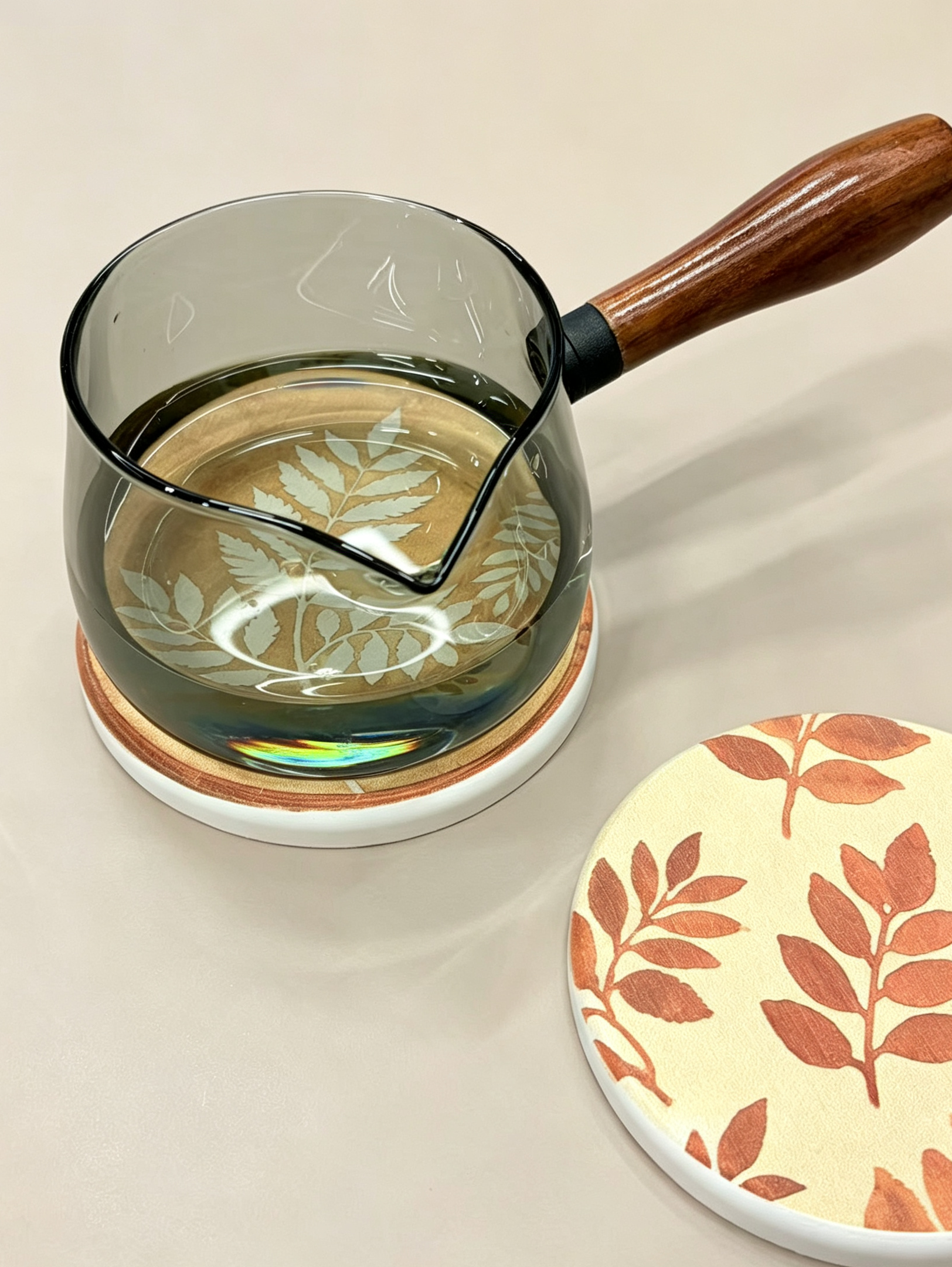 Fern Leaf Diatomite Coaster - Golden Round Absorbent Drink Coaster