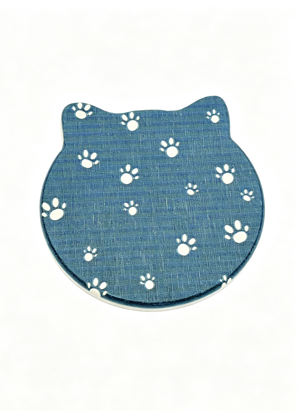 Navy Blue Cat Shaped Diatomite Coaster with White Paw Prints