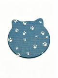 Navy Blue Cat Shaped Diatomite Coaster with White Paw Prints