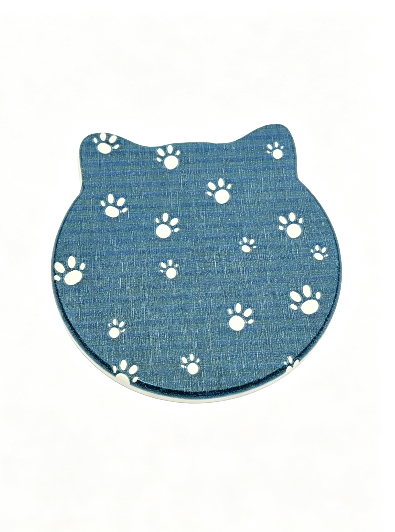 Navy Blue Cat Shaped Diatomite Coaster with White Paw Prints