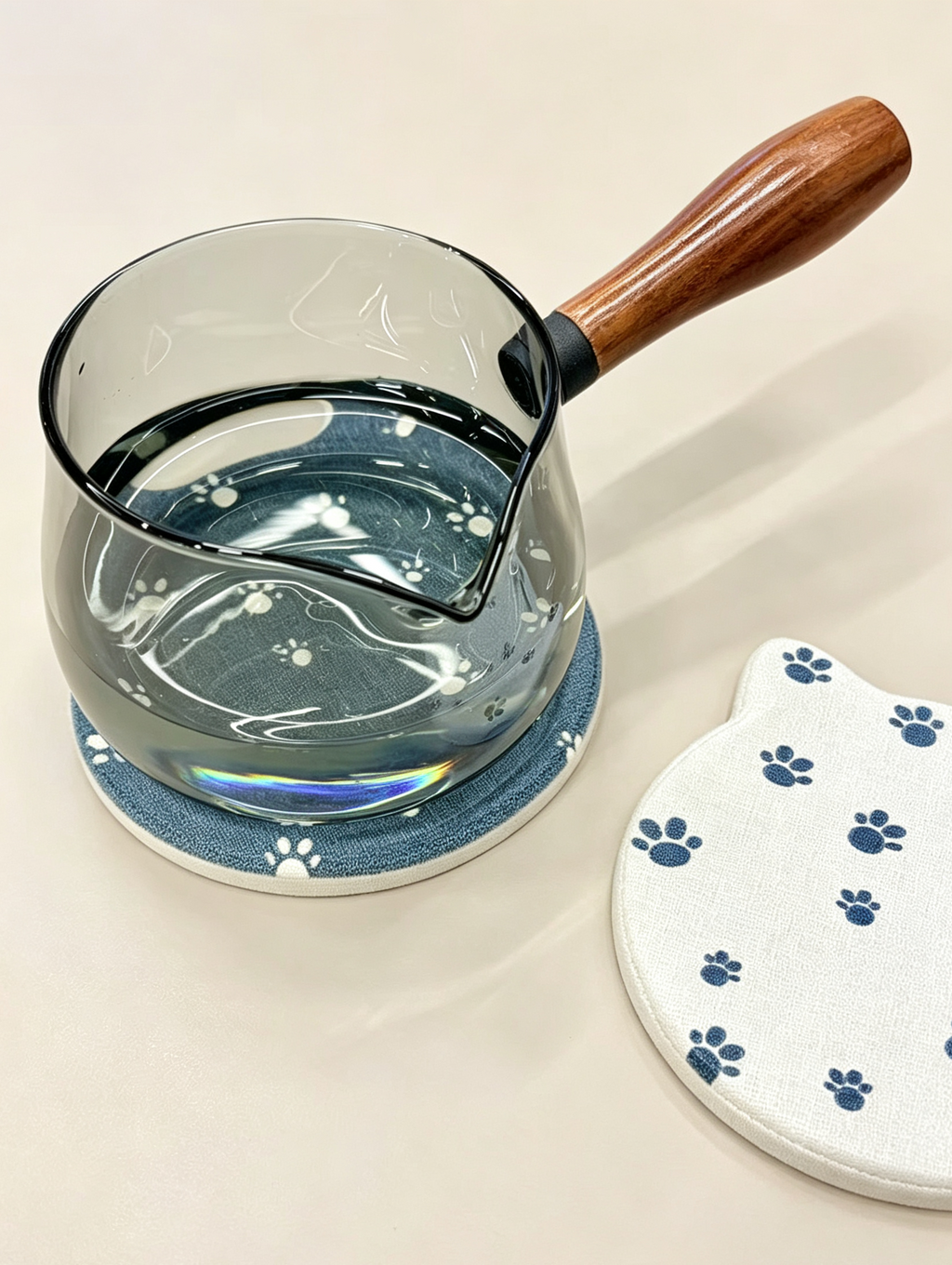 Navy Blue Cat Shaped Diatomite Coaster with White Paw Prints